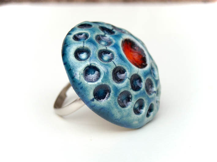 Geometric Dots Ring Red and Blue ceramic fashion jewelry