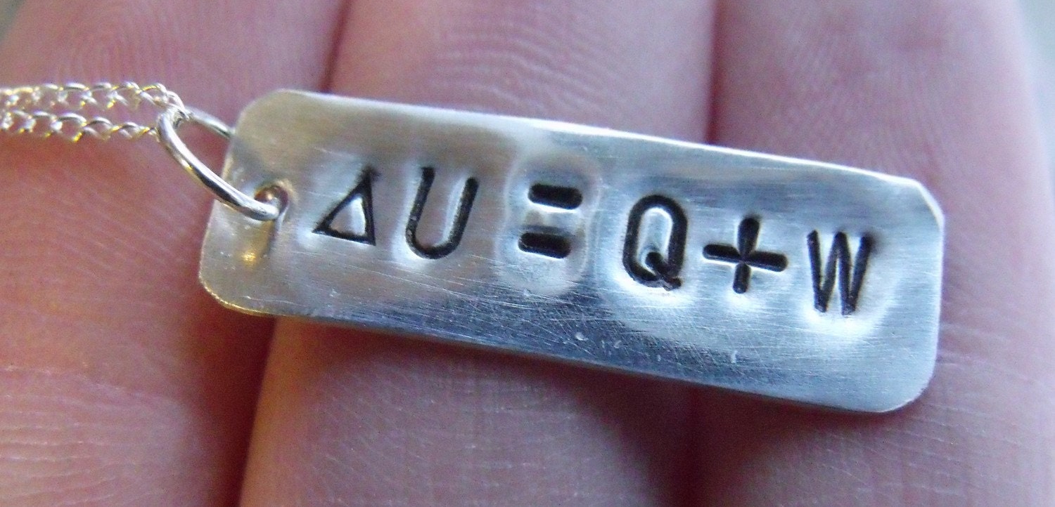 First Law of Thermodynamics Formula Handstamped Necklace - Sterling Silver