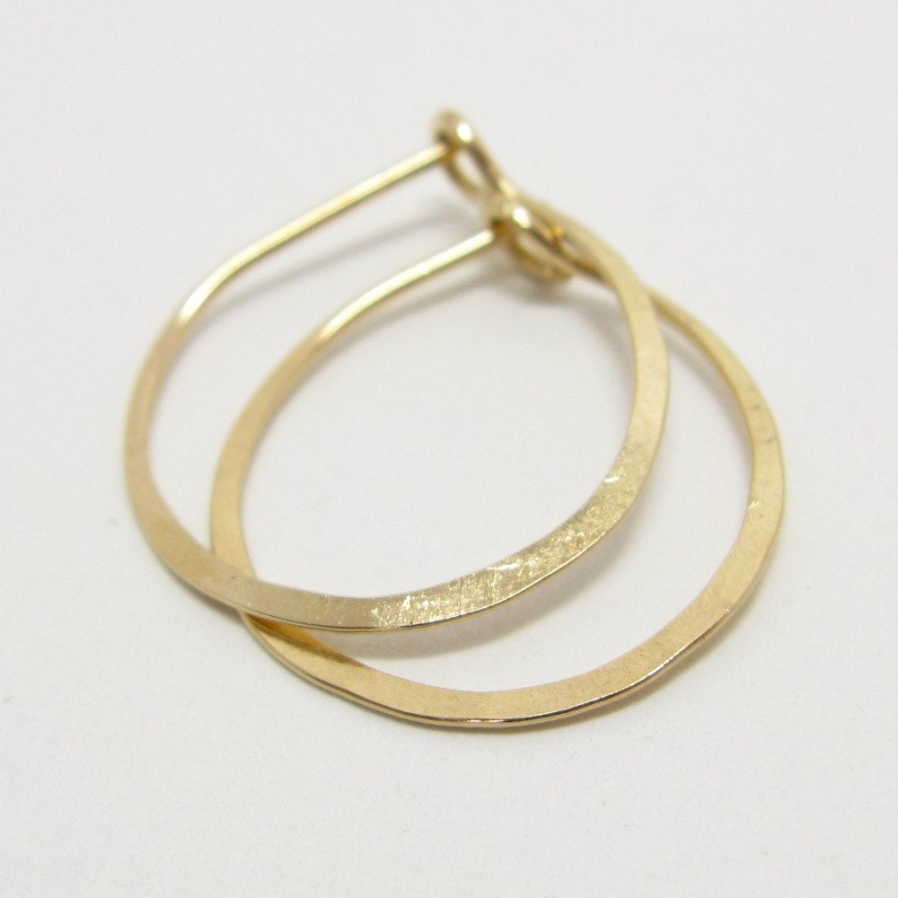 Ophelia handmade earrings, yellow gold filled, tiny hoops by lotusstone on etsy