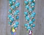 Earrings Turquoise Crystal Weddings Bridal Dangle Beaded jewelry Bohemian Boho Mod Shabby chic