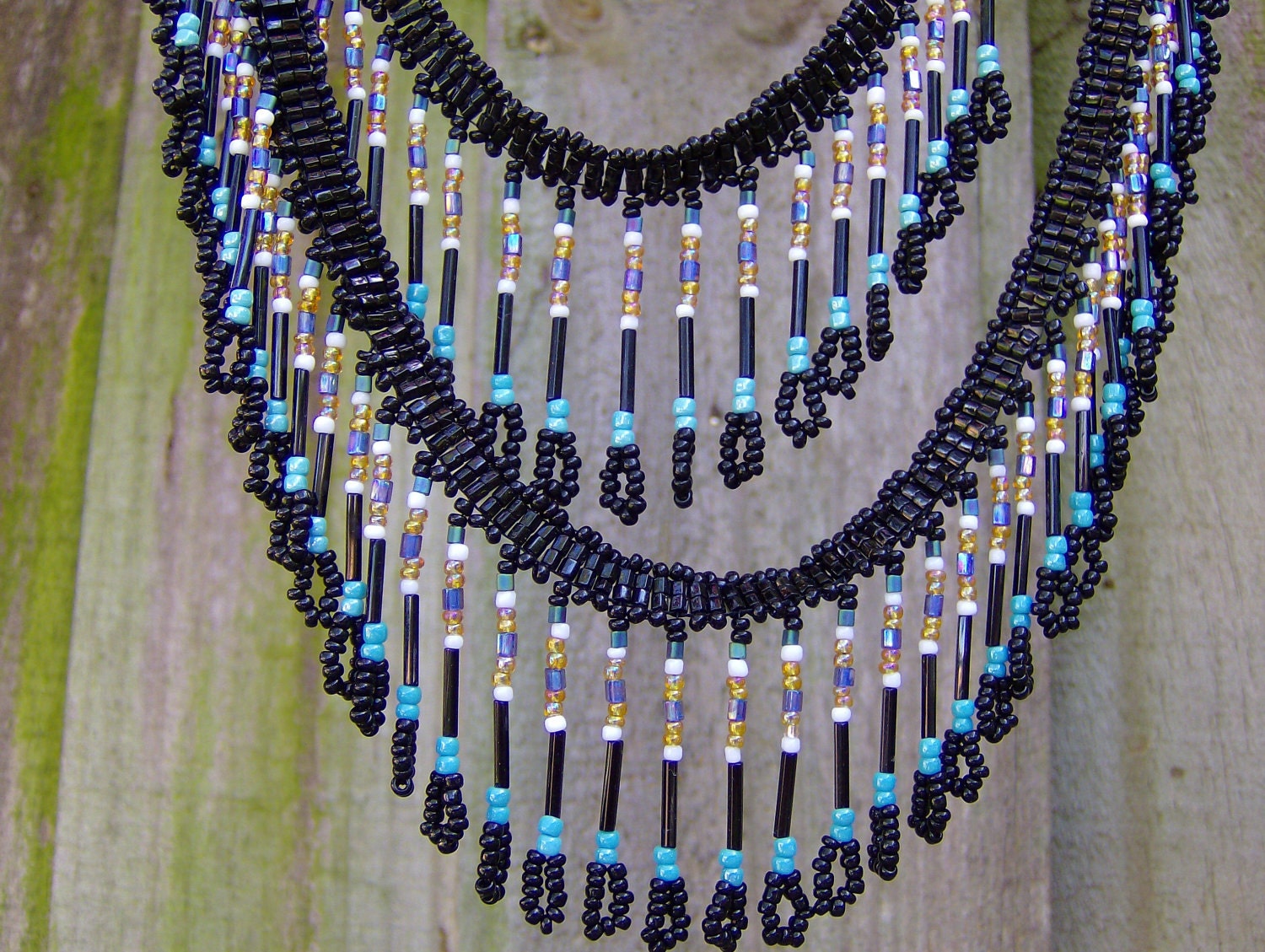 Necklace Bohemian fringe Bead jewelry Weddings Bridal Tribal Native modern Ethnic