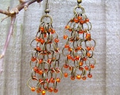 EarringsTangerine orange Bohemian Chainmaille Bead jewelry Wedding jewelry Tribal Ethnic Bridal
