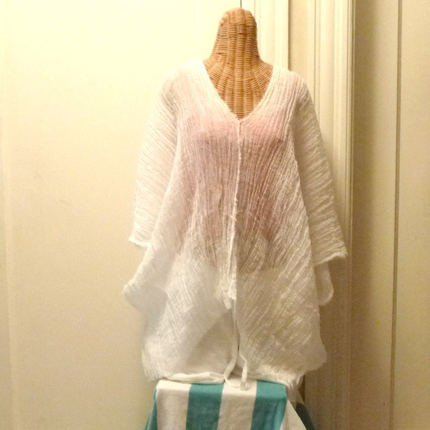 Beach Cover Up Swimsuit Luxury CaftanTunic Poncho Goddess Spa White One Size Cotton Kaftan