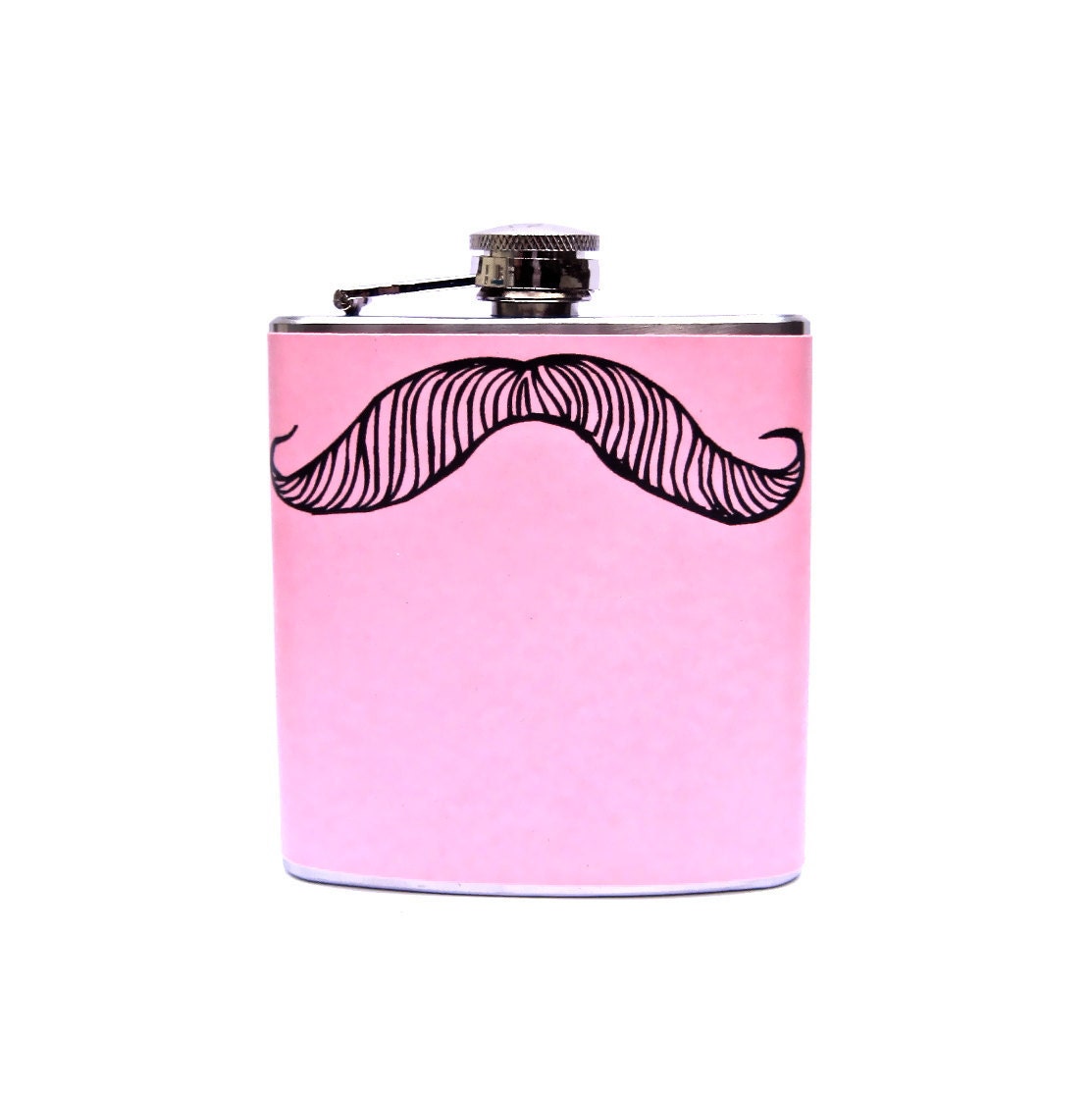 As Seen in Brides Magazine - 6 oz Stainless Steel Flask - The Illustrated Mustache on Blossom - Doodle Series