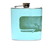 Flask- Moby Dick- Vintage Whale Illustration on Pool 6 oz Stainless Steel Hip Flask