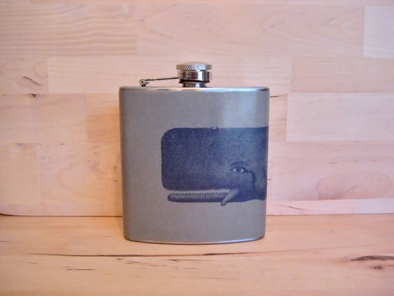 Moby Dick- Vintage Whale Illustration on Gravel 6 oz Stainless Steel Hip Flask