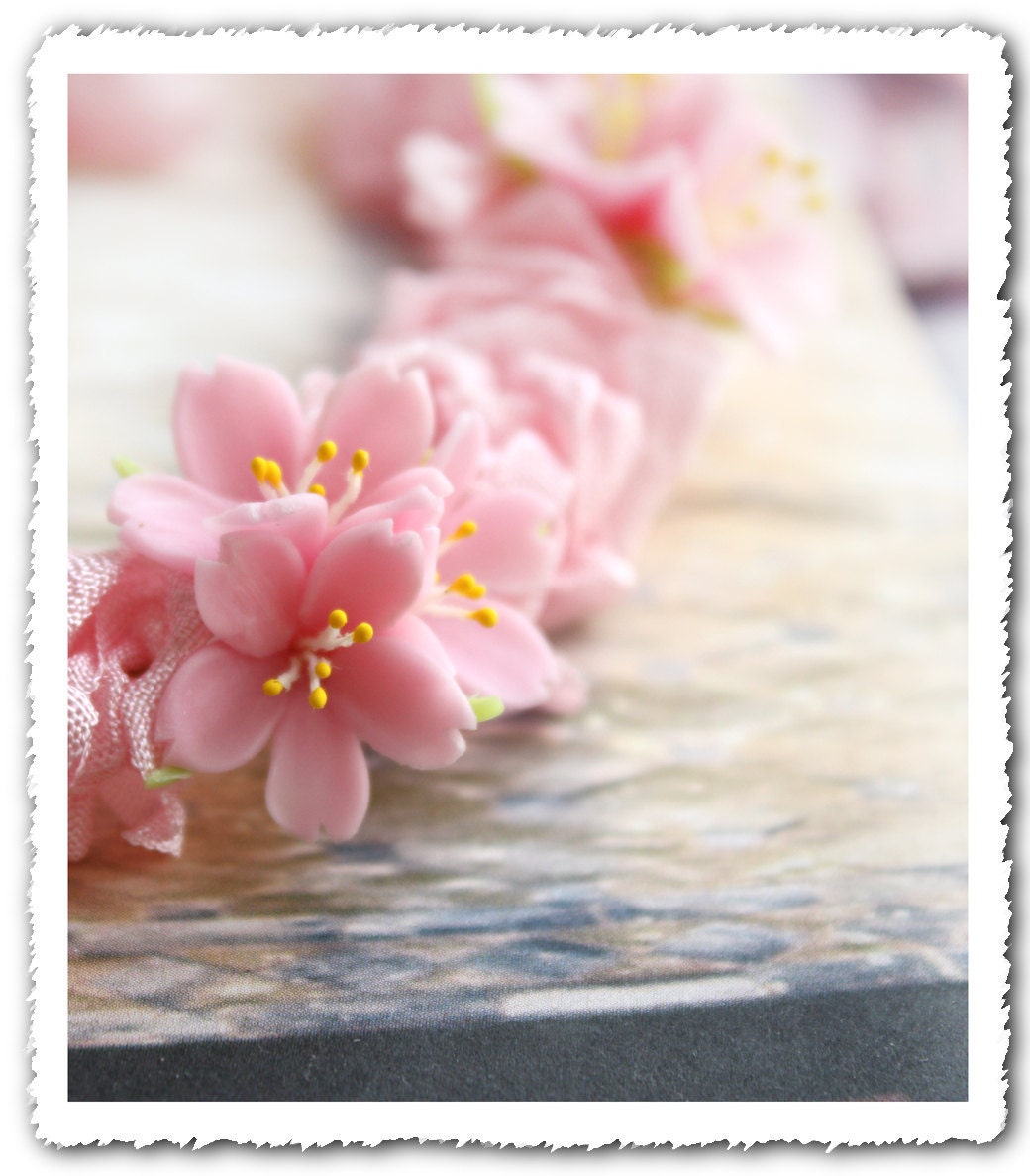 Sakura Hand Sculpted Cherry Blossoms Necklace or Headband