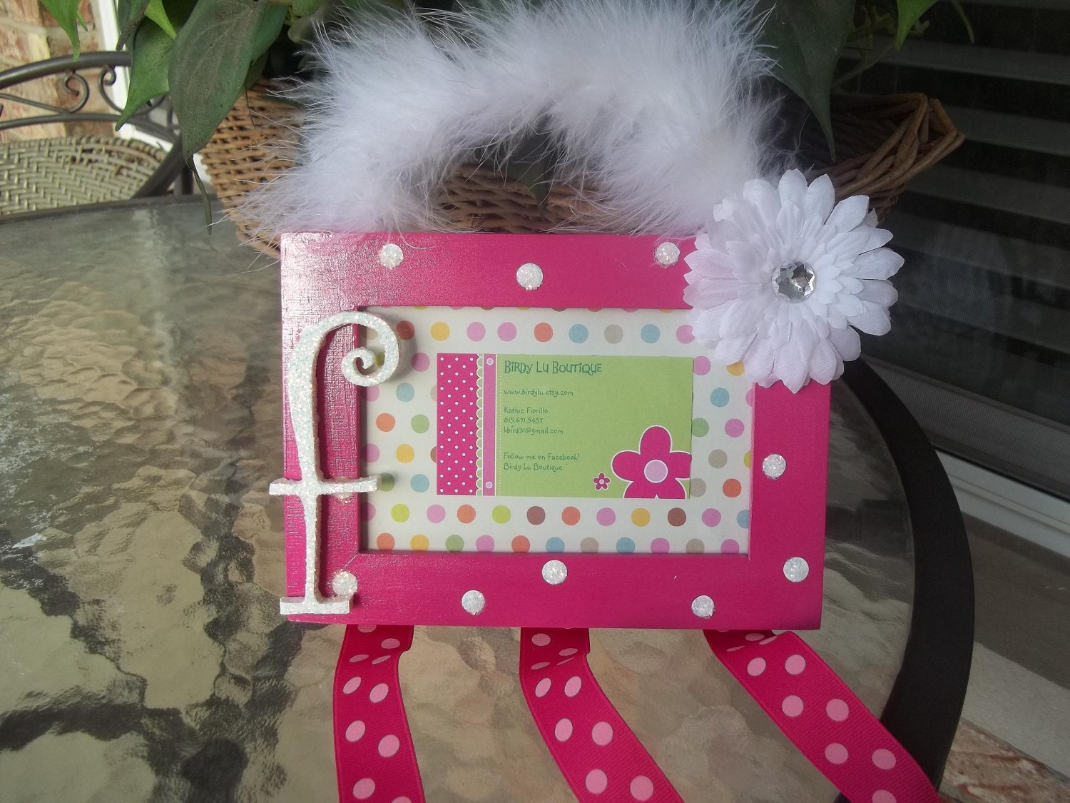 Birdy Lu Hot Pink/White Custom Photo Frame Bow Holder