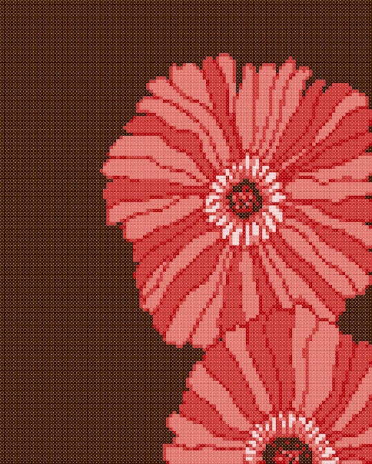 Instant Download Pink Flowers Cross Stitch Pattern  Original Art PDF