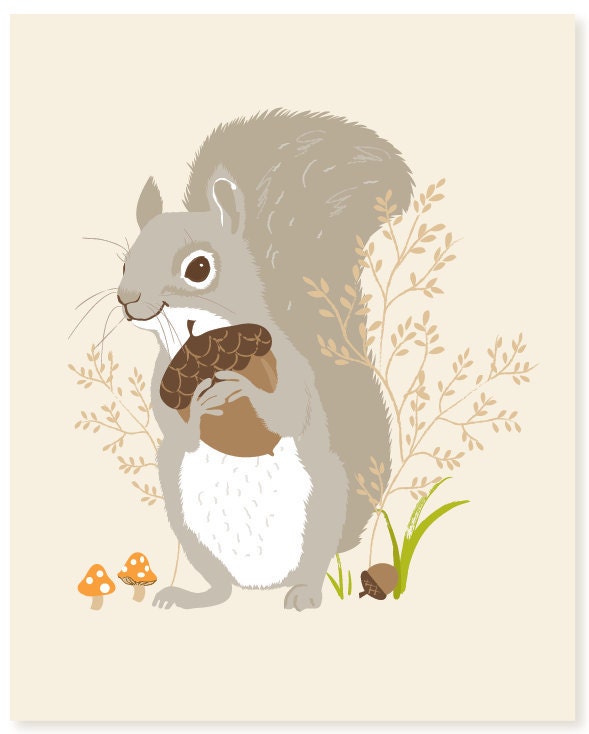 squirrel - woodland art print 8x10