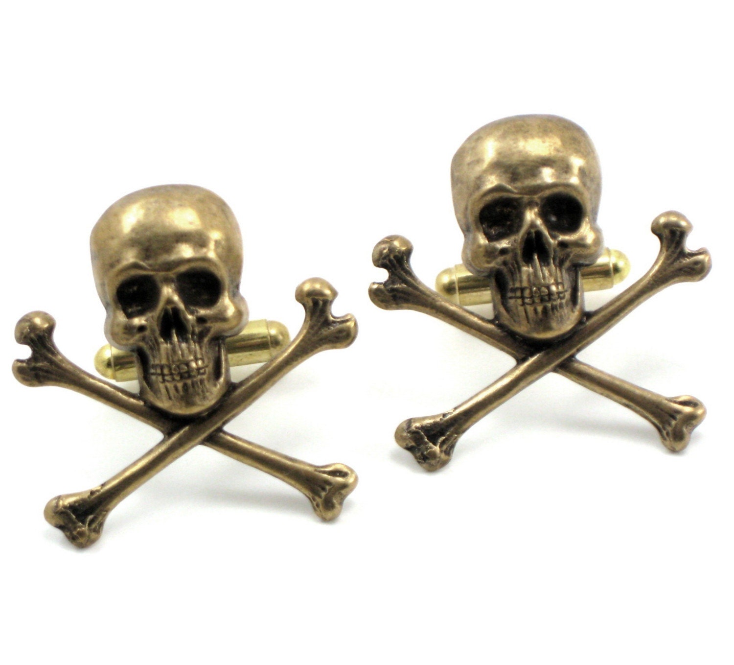 Gothic Wedding Cuff Links - Skull Cuff Links - with Antiqued Brass Skull and Crossbones - By Ghostlove