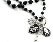 Nautical Gothic Necklace with Pirate Themed Charms - The Ghost of Davy Jones - with Jet Black Faceted Glass Rosary Chains by Ghostlove