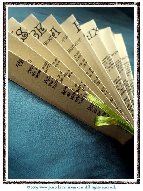 BETSY Vintage  Fan Wedding Program in Gold Chartreuse and Bronze Brown