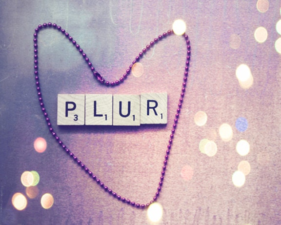 Pink Raver EDC Photograph : PLUR Peace Love Unity Respect Rave EDC Pink Scrabble Tile 8x10 inch