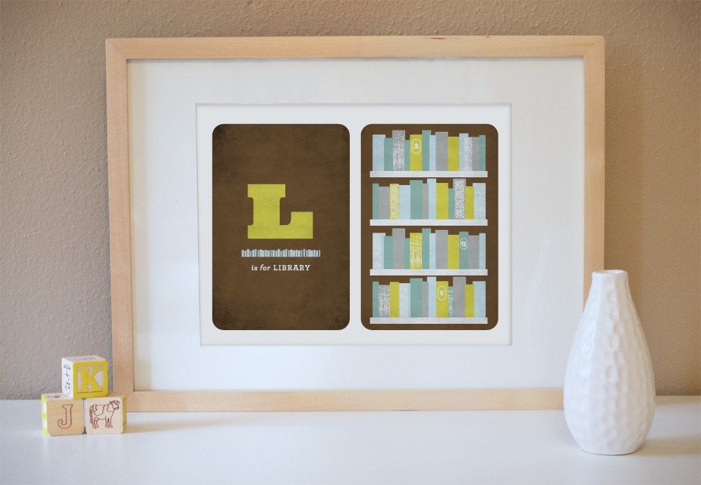 L is for Library Alphabet Art Print