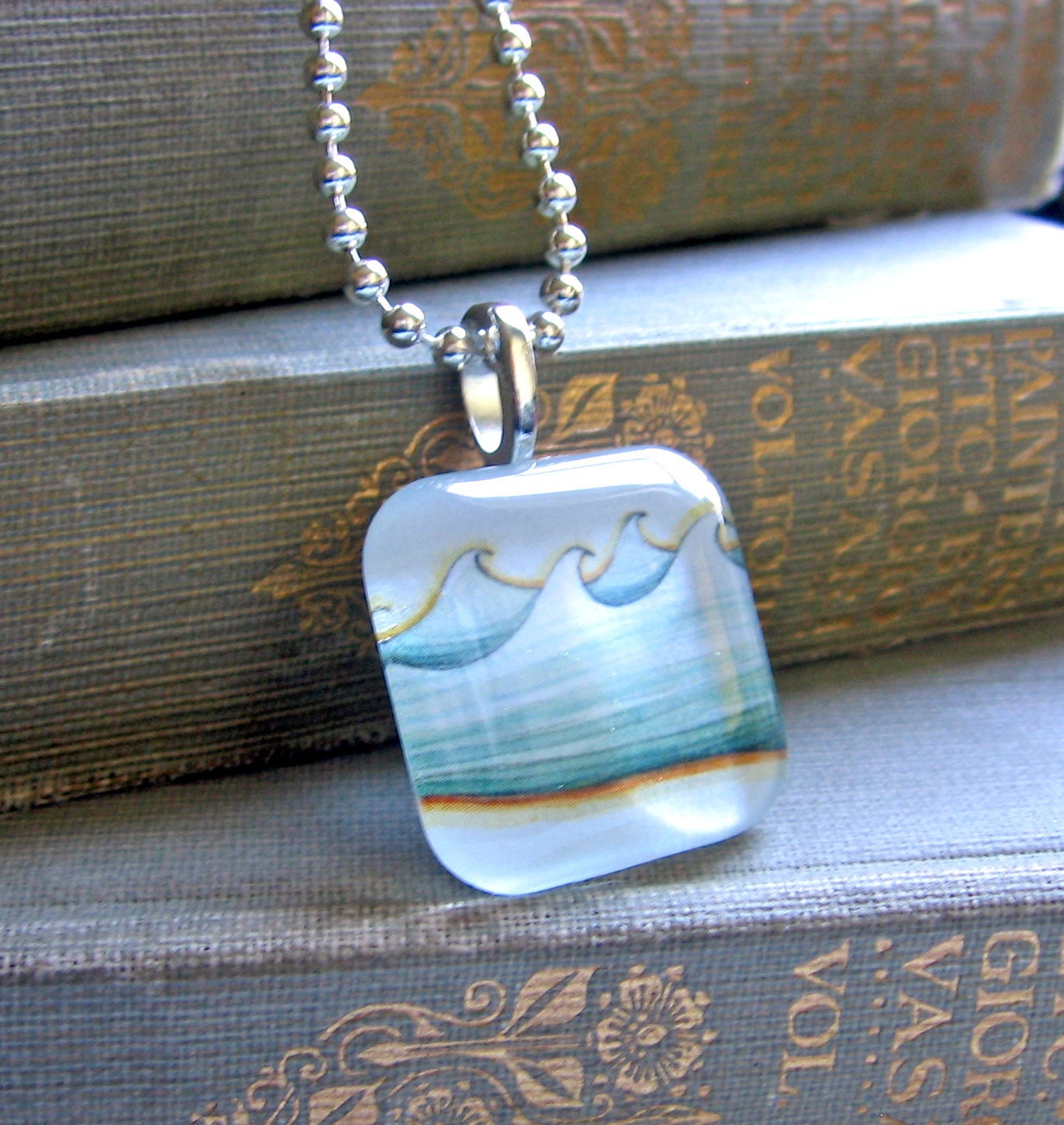 Waves - Blue Ocean Waves Mary Lundquist Original Artwork Pendant