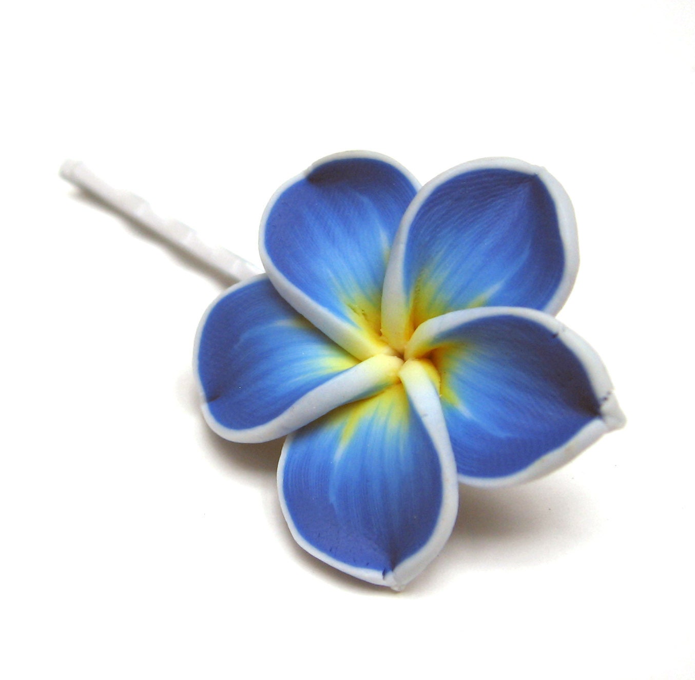 Frangipani Plumeria Blue Yellow and White Bobby Pin Hair Pin