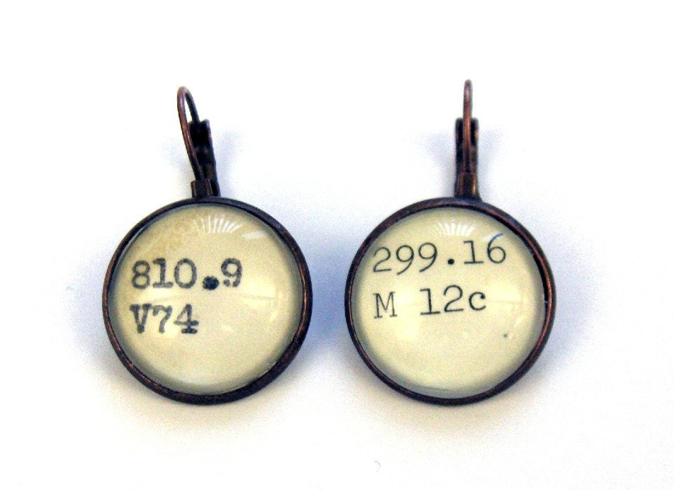 Dewey Decimal Vintage Card Catalog Copper Lever Back Earrings