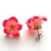 Frangipani Plumeria Neon Pink and Tangerine Hawaiian Flower Stud Earrings