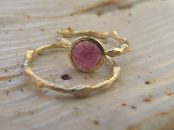14k Gold twig ring to go with Rose Cut Pink Sapphire Ring in 18k and 14k