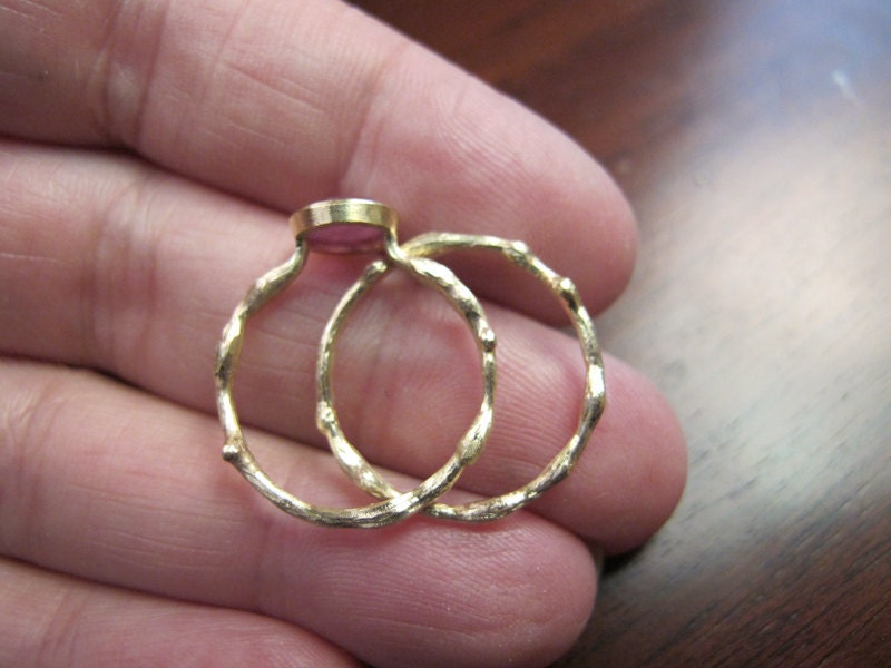 14k Gold twig ring to go with Rose Cut Pink Sapphire Ring in 18k and 14k