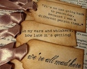 Alice in Wonderland Quote Gift Tags- 9 Luxury Stamped Tags in Distressed style- Perfect Tea Party Favours