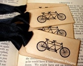 Tandem Bicycle Tags-Vintage Style Wedding Favor Tags/Gift Tags-SET of 6-Ribbon Choices Available