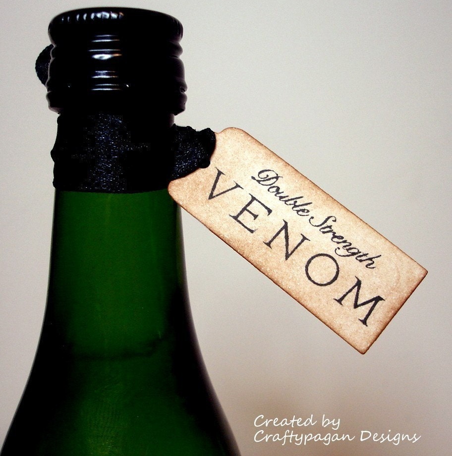 Double Strength Venom-Handmade Halloween Tags-Small-Set of 10
