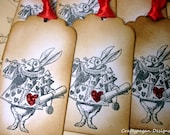 White Rabbit Tags-Herald- Alice in Wonderland with Glitter-Set of 6-Ribbon Choice
