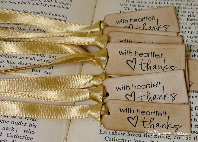 With Heartfelt Thanks-Luxury Tiny Thank You Tags Set of 10-Ribbon Choices Available-Perfect for tying to Favors
