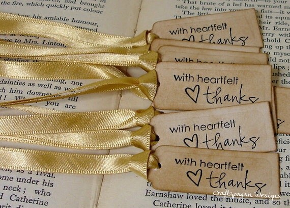 With Heartfelt Thanks-Luxury Tiny Thank You Tags Set of 10-Ribbon Choices Available-Perfect for tying to Favors