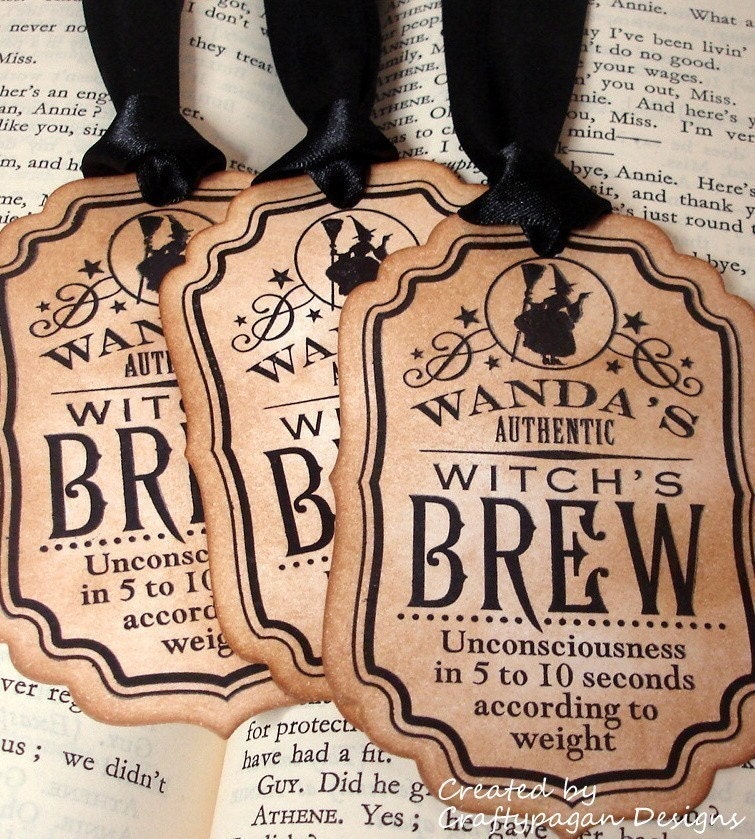 Witch's Brew-Handmade Vintage Halloween Tags/Labels-Set of 6
