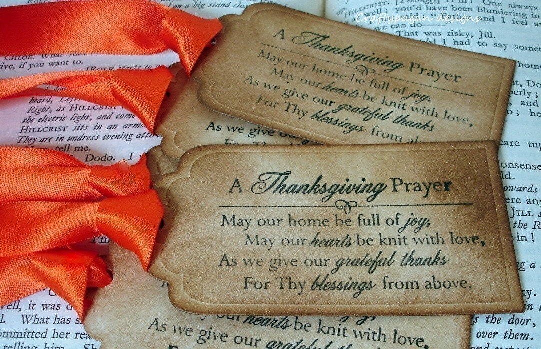 Thanksgiving Prayer- Gift Tags/Labels SET of 6-Ribbon Choices Available