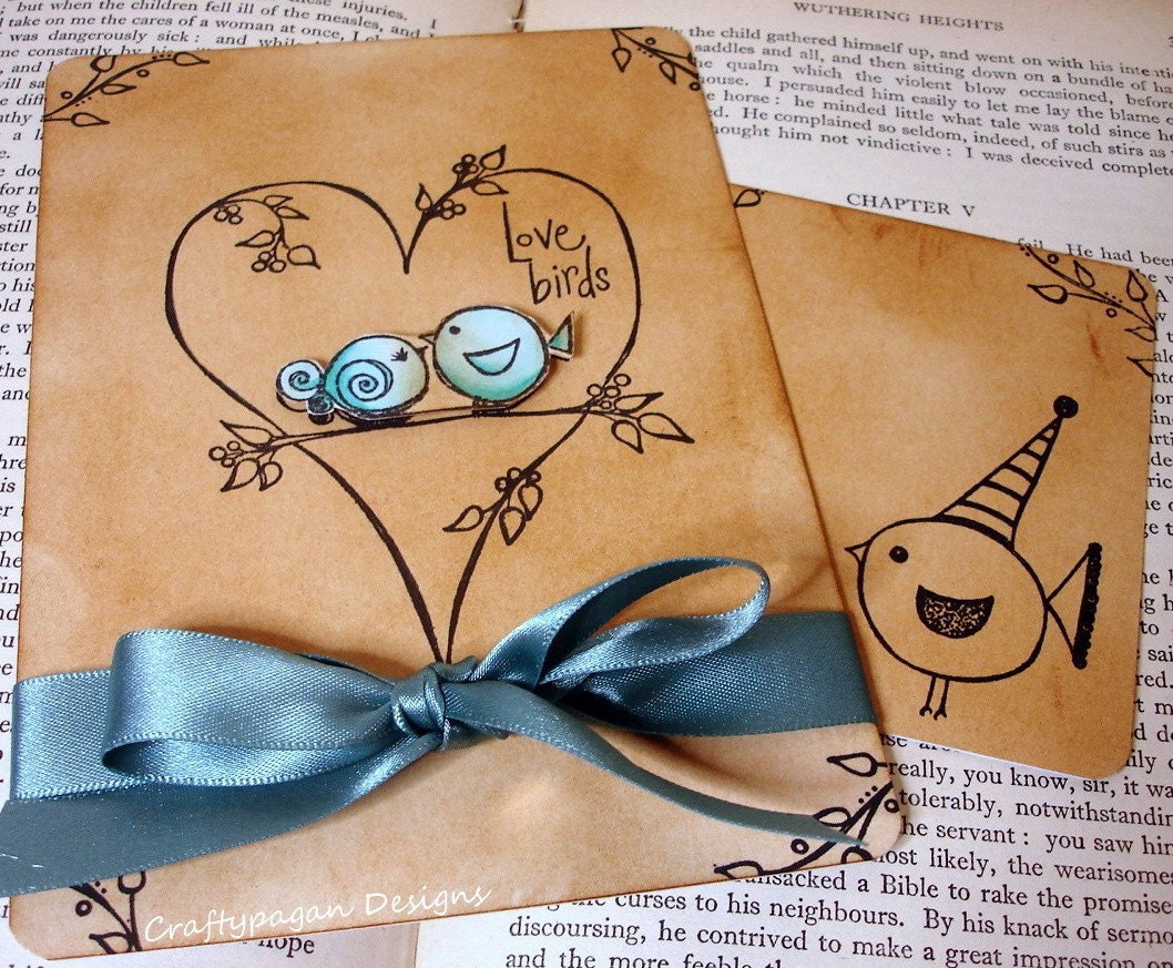 The Love Birds-Wedding Invitation and RSVP Card with Envelopes and Envelope Printing or Love Seals-Optional ribbon Wrap