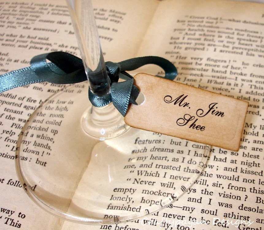 Custom Small Place Name Tags Vintage Style-Perfect for Weddings and Tea Parties-SET of 10-Choice of Ribbon Colours and Font by Craftypagan