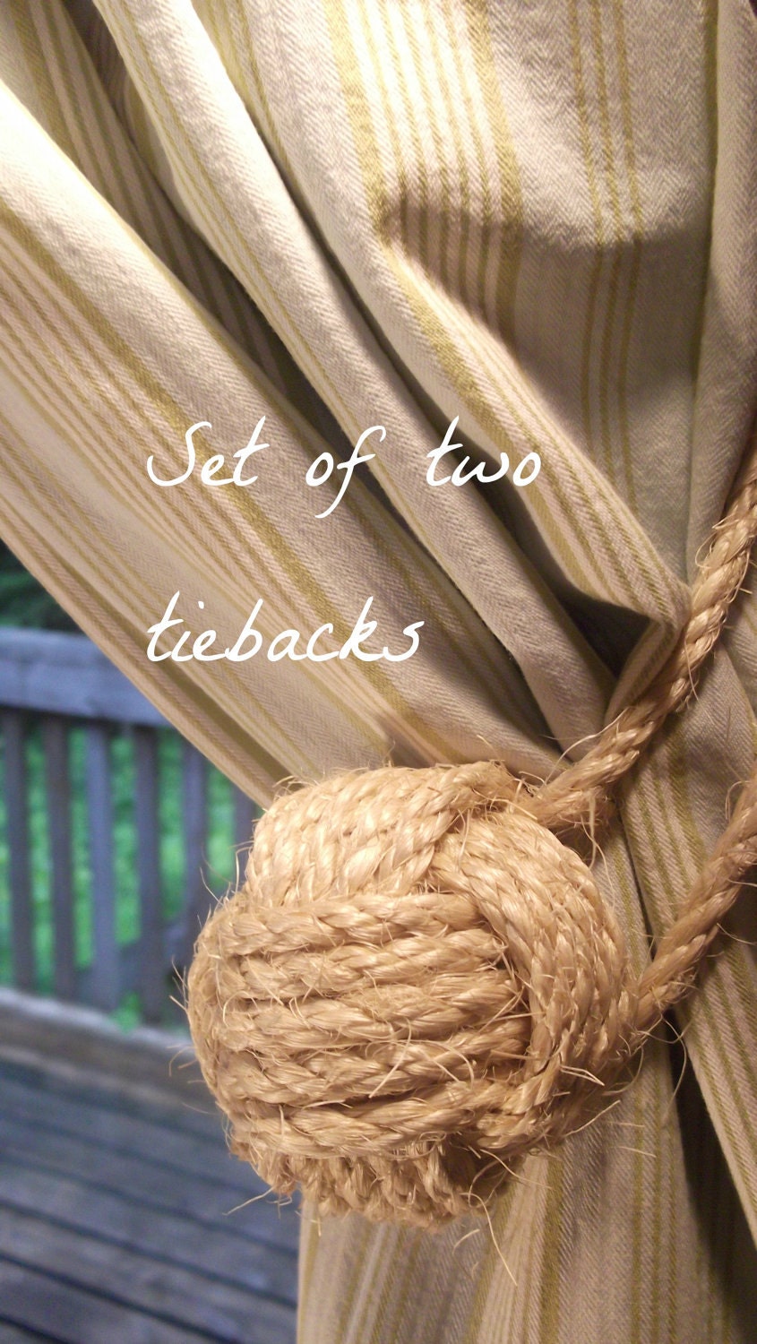 Nautical decor - Set of 2 rope curtain tie backs - drapery holders - sisal - nautical with a rustic feel