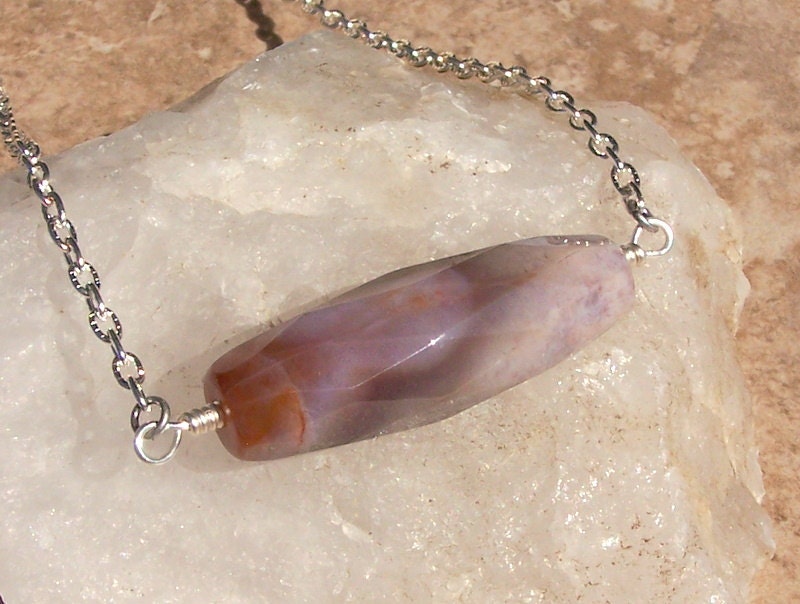 Fancy Jasper Barrel Stone Necklace on Textured Silver Chain