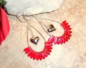 Valentines Red Teardrop Hoop Earrings with Silver Heart Dangles