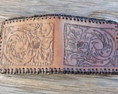 SALE - Handmade Western Floral Wallet - Medium Brown with Lacing
