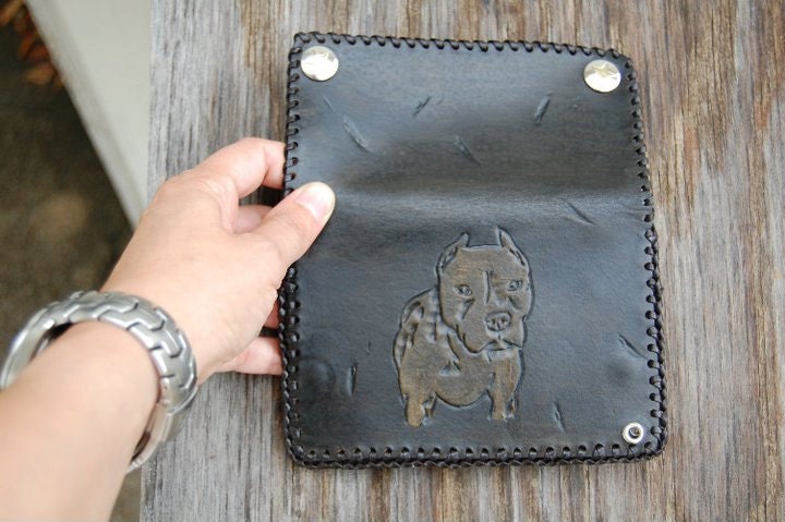 Handmade Leather Pit Bull Biker Wallet Laced with Snaps