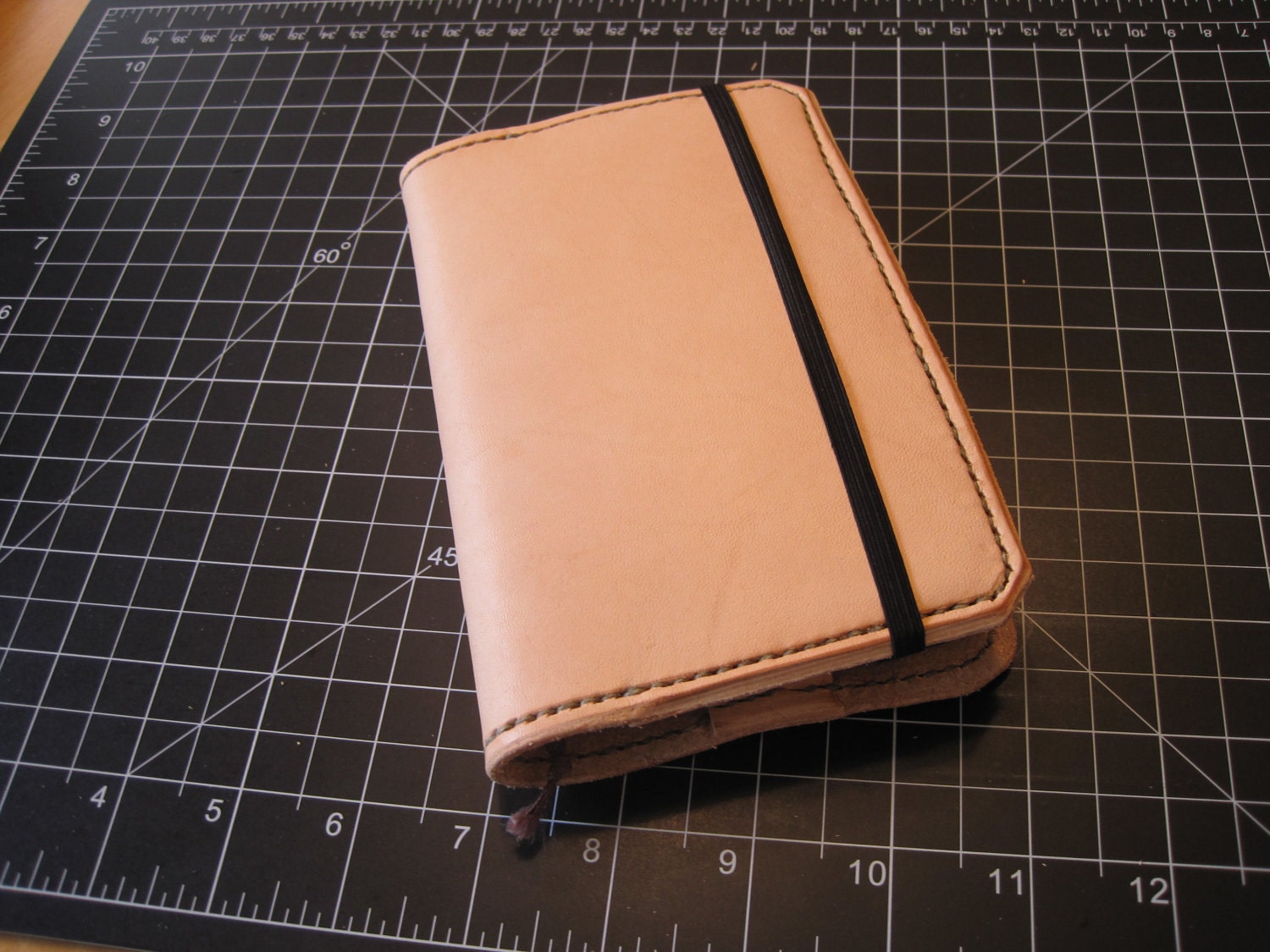 Handstitched Leather Pocket Moleskine Cover - Natural with Olive Thread