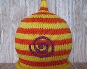 Wild Child Yellow and Orange striped baby hat with magenta energy swirl