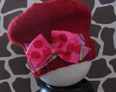 Red Baby beret with pink polka dot bow