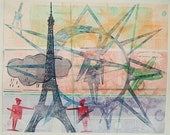 Original Fine Art Monoprint : Unknown French Object (2) - Paris, Rain or Shine