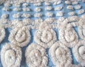 Downey Plush Curls White On Blue Vintage Chenille Fabric