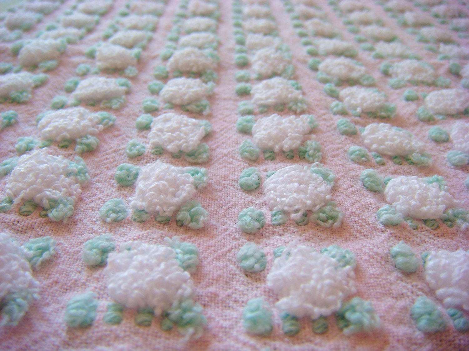 Morgan Jones White Rosebud On Pink Vintage Chenille Fabric