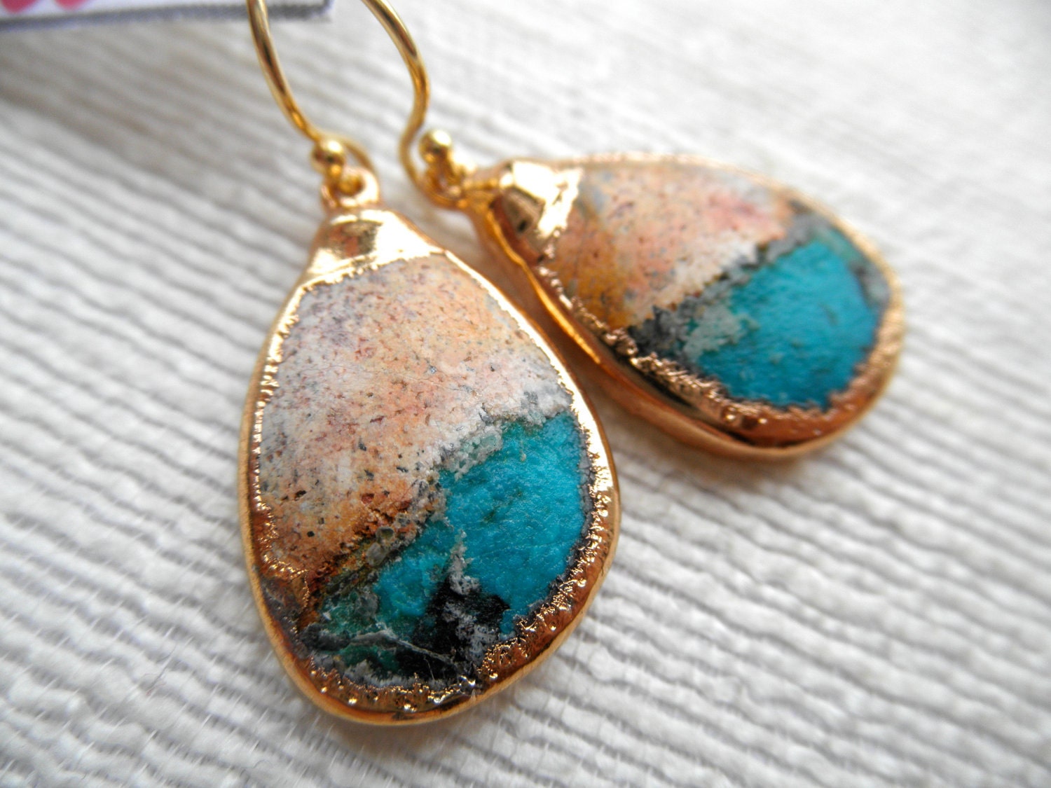 Natural Peruvian opal earrings - brown and aqua opal earrings - gold earrings - E A R R I N G S