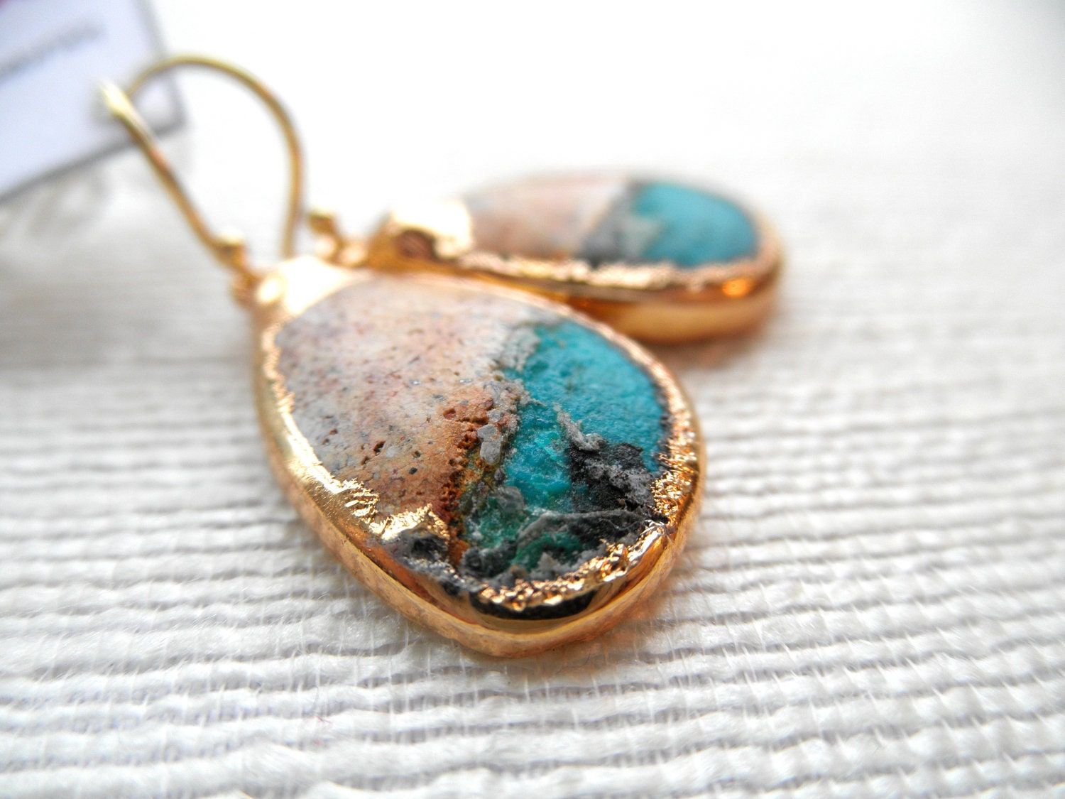Natural Peruvian opal earrings - brown and aqua opal earrings - gold earrings - E A R R I N G S