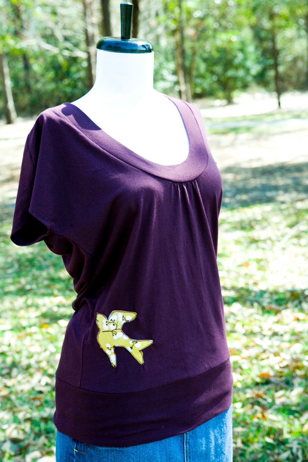 Womens Clothing // Womens Plum Banded Bird Tee // Put a Bird on It // Size Medium // Women Bird Clothes