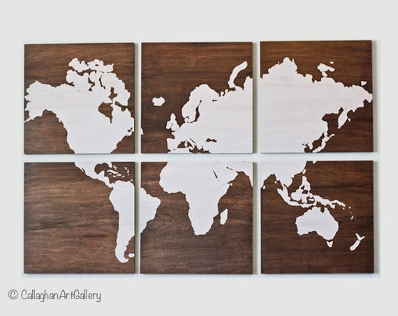 The Wood Grain World Map Screen Print Collection II